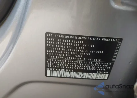 2022 Volkswagen Tiguan 2.0T Se R-Line Black из США, поврежденный, VIN 3VV8B7AX6NM165722